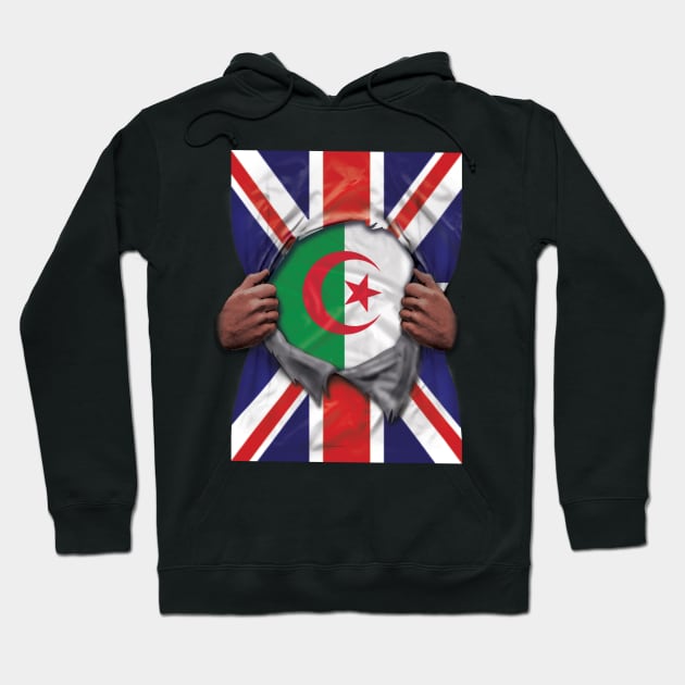 Algeria Flag Great Britain Flag Ripped - Gift for Algerian From Algeria Hoodie by Country Flags